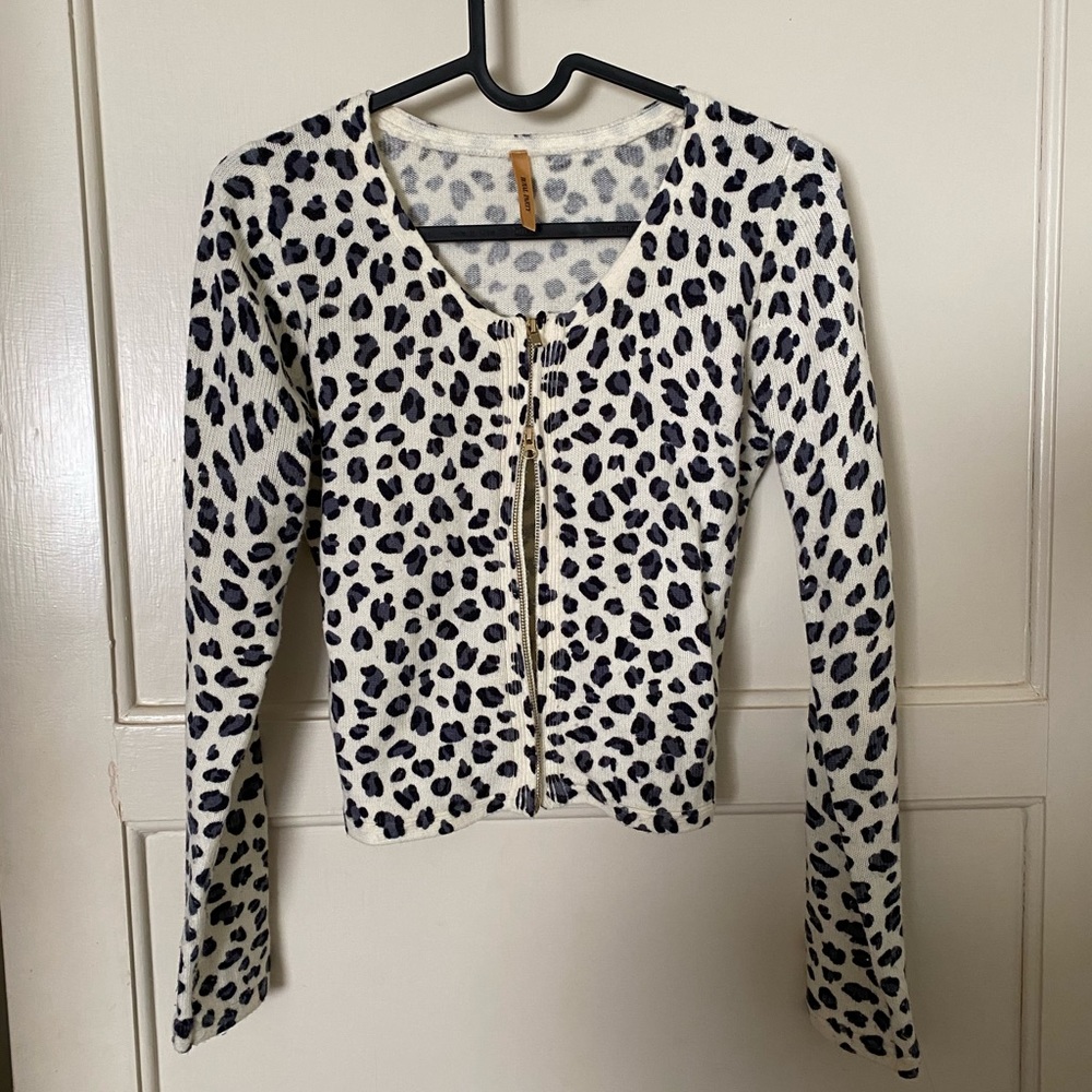 Vintage Adjustable Double Zipper Sweater Cardigan Cheetah Animal Print